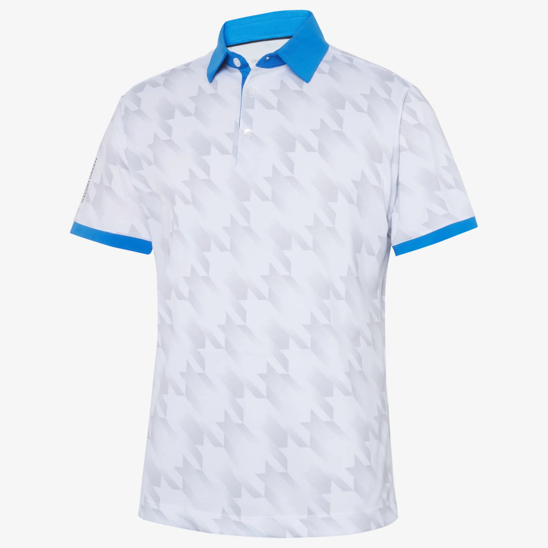 Miles is a Breathable short sleeve golf shirt for Men in the color White/Royal Blue(0)