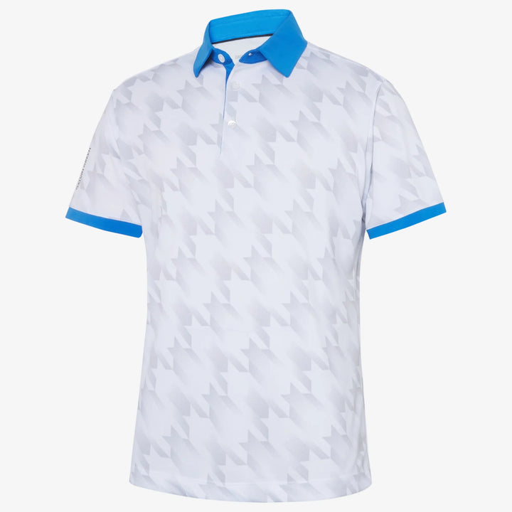 Miles is a Breathable short sleeve golf shirt for Men in the color White/Royal Blue(0)
