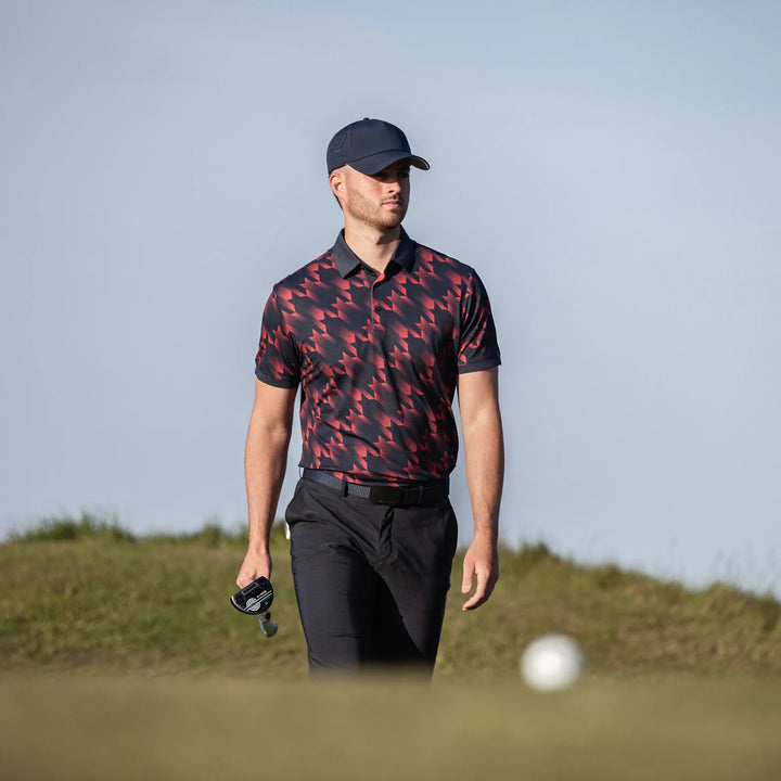 Miles is a Breathable short sleeve golf shirt for Men in the color Navy/Red(8)