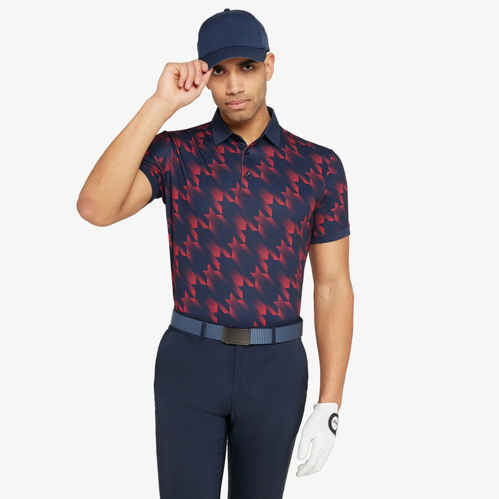 Miles is a Breathable short sleeve golf shirt for Men in the color Navy/Red(1)