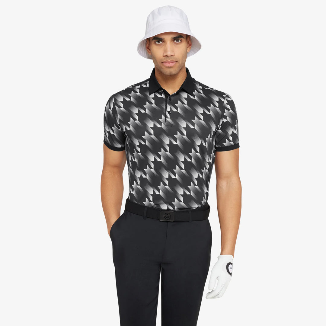 Miles is a Breathable short sleeve golf shirt for Men in the color Black/White(1)