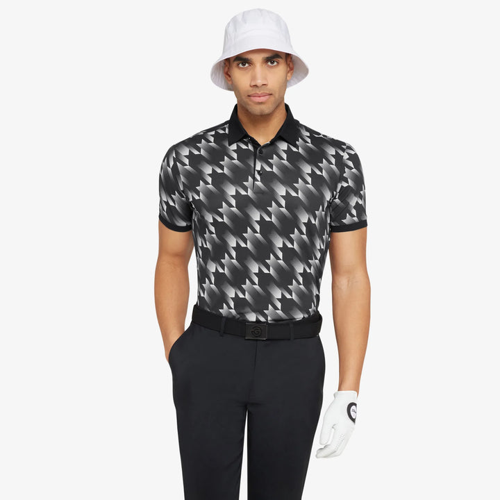 Miles is a Breathable short sleeve golf shirt for Men in the color Black/White(1)