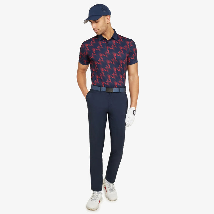 Miles is a Breathable short sleeve golf shirt for Men in the color Navy/Red(2)