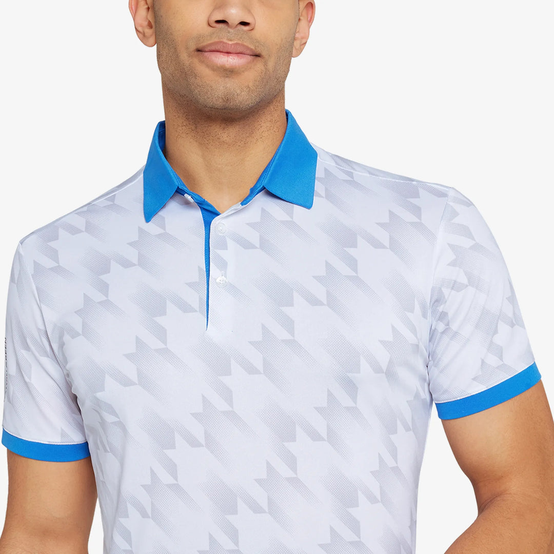 Miles is a Breathable short sleeve golf shirt for Men in the color White/Royal Blue(3)