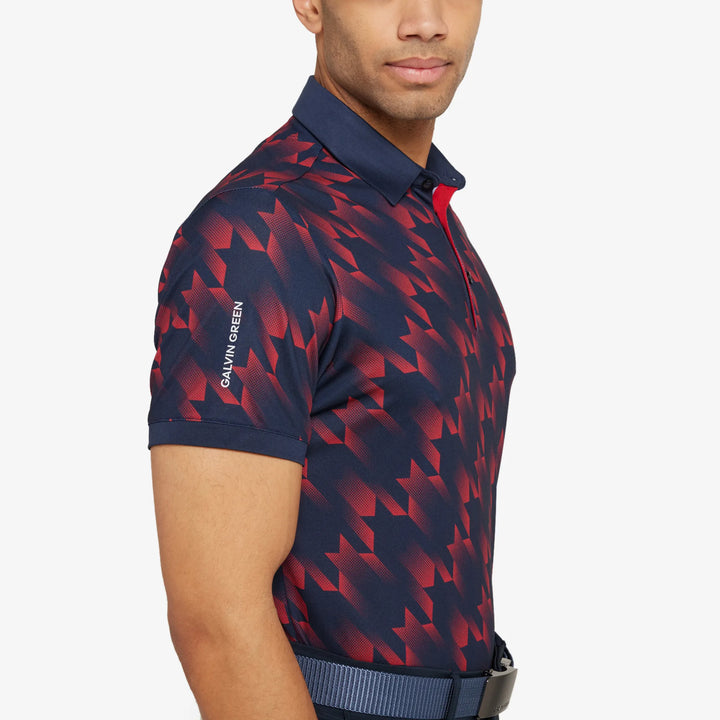 Miles is a Breathable short sleeve golf shirt for Men in the color Navy/Red(3)