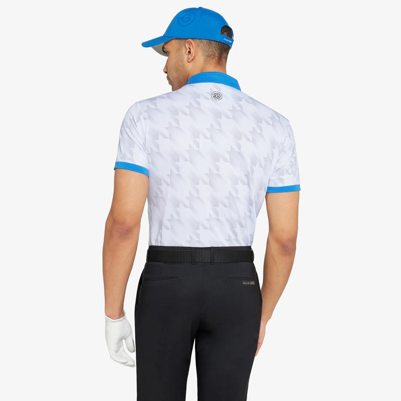 Miles is a Breathable short sleeve golf shirt for Men in the color White/Royal Blue(4)