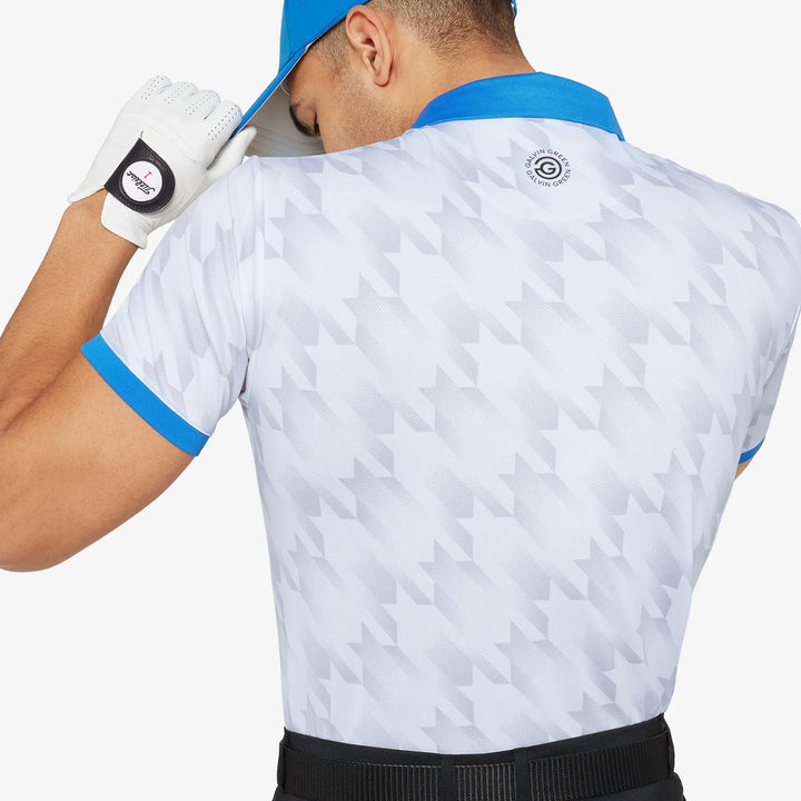Miles is a Breathable short sleeve golf shirt for Men in the color White/Royal Blue(6)