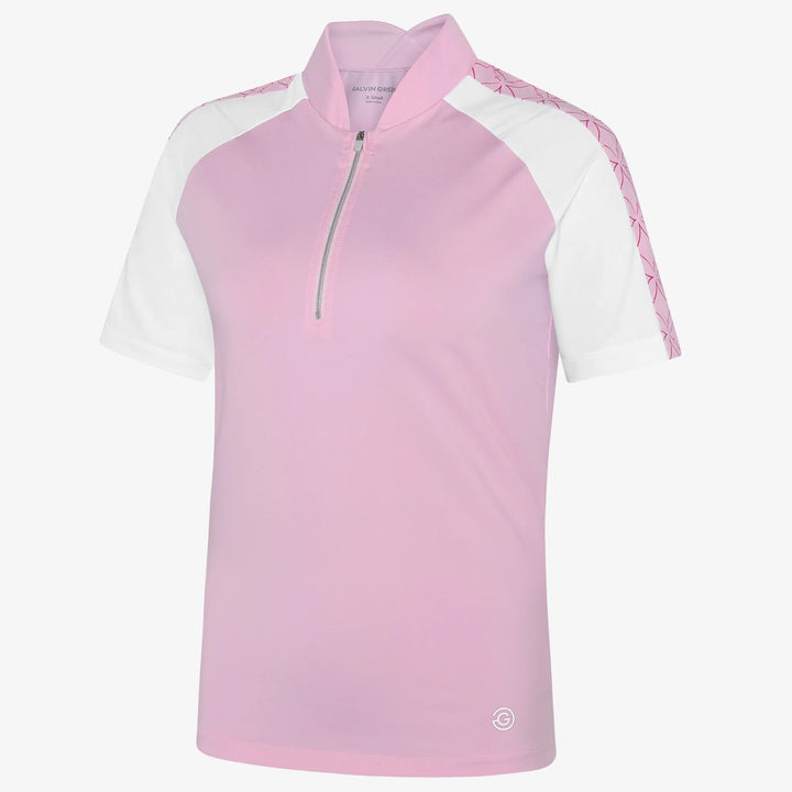 Miley is a Breathable short sleeve golf shirt for Women in the color Pink/White(0)