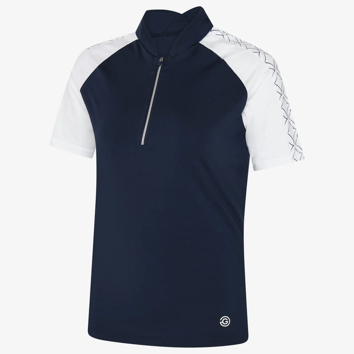 Miley is a Breathable short sleeve golf shirt for Women in the color Navy/White(0)