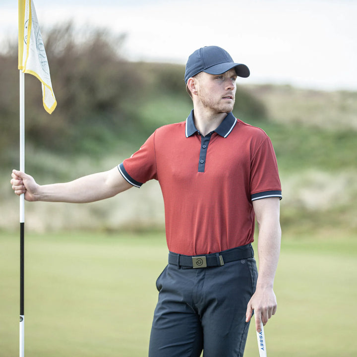 Miller is a Breathable short sleeve golf shirt for Men in the color Red/Navy(8)