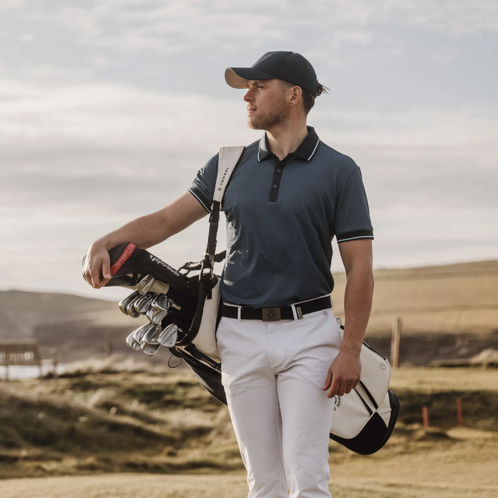 Miller is a Breathable short sleeve golf shirt for Men in the color Alaskan Blue/Navy(8)