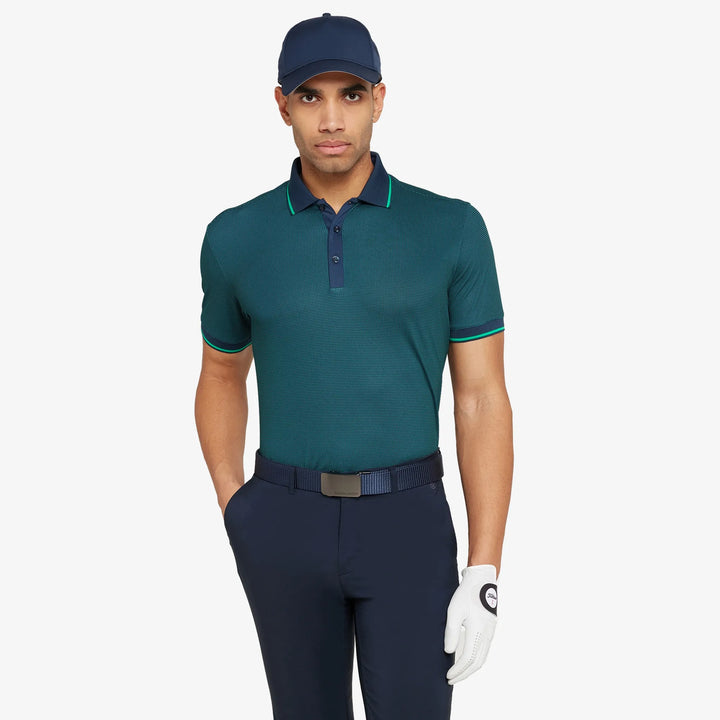 Miller is a Breathable short sleeve golf shirt for Men in the color Navy/Golf Green(1)