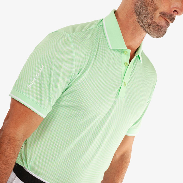 Miller is a Breathable short sleeve golf shirt for Men in the color White/Fresh Green(3)