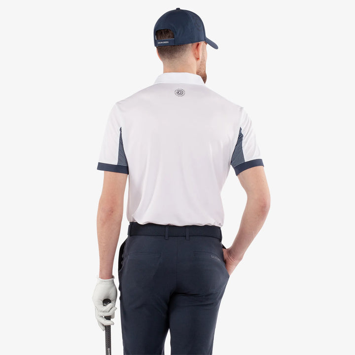 Mills is a Breathable short sleeve golf shirt for Men in the color White/Navy(4)