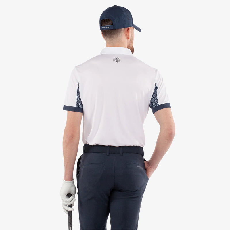 Mills is a Breathable short sleeve golf shirt for Men in the color White/Navy(4)