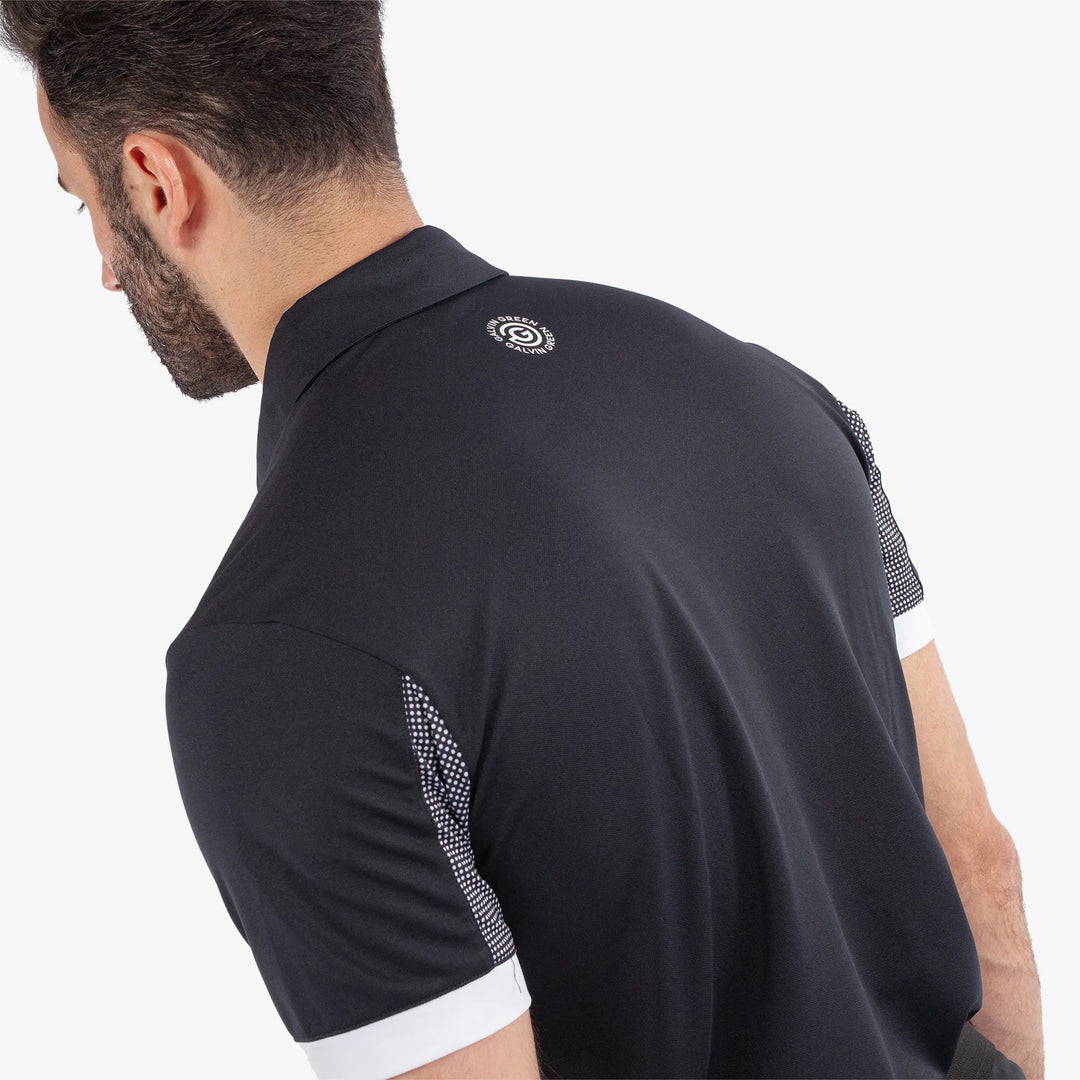 Mills is a Breathable short sleeve golf shirt for Men in the color Black/White(5)