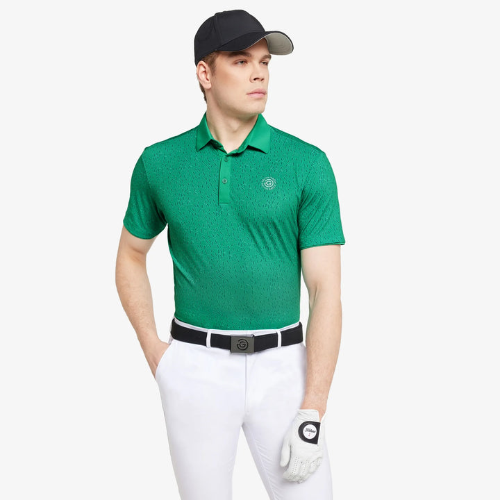 Milton is a Breathable short sleeve golf shirt for Men in the color Golf Green/White(1)