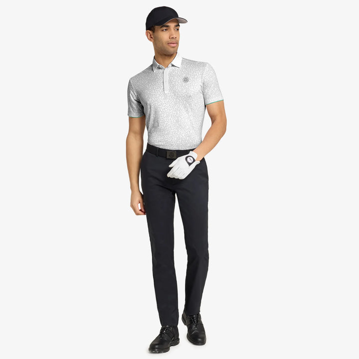 Milton is a Breathable short sleeve golf shirt for Men in the color White/Golf Green(2)