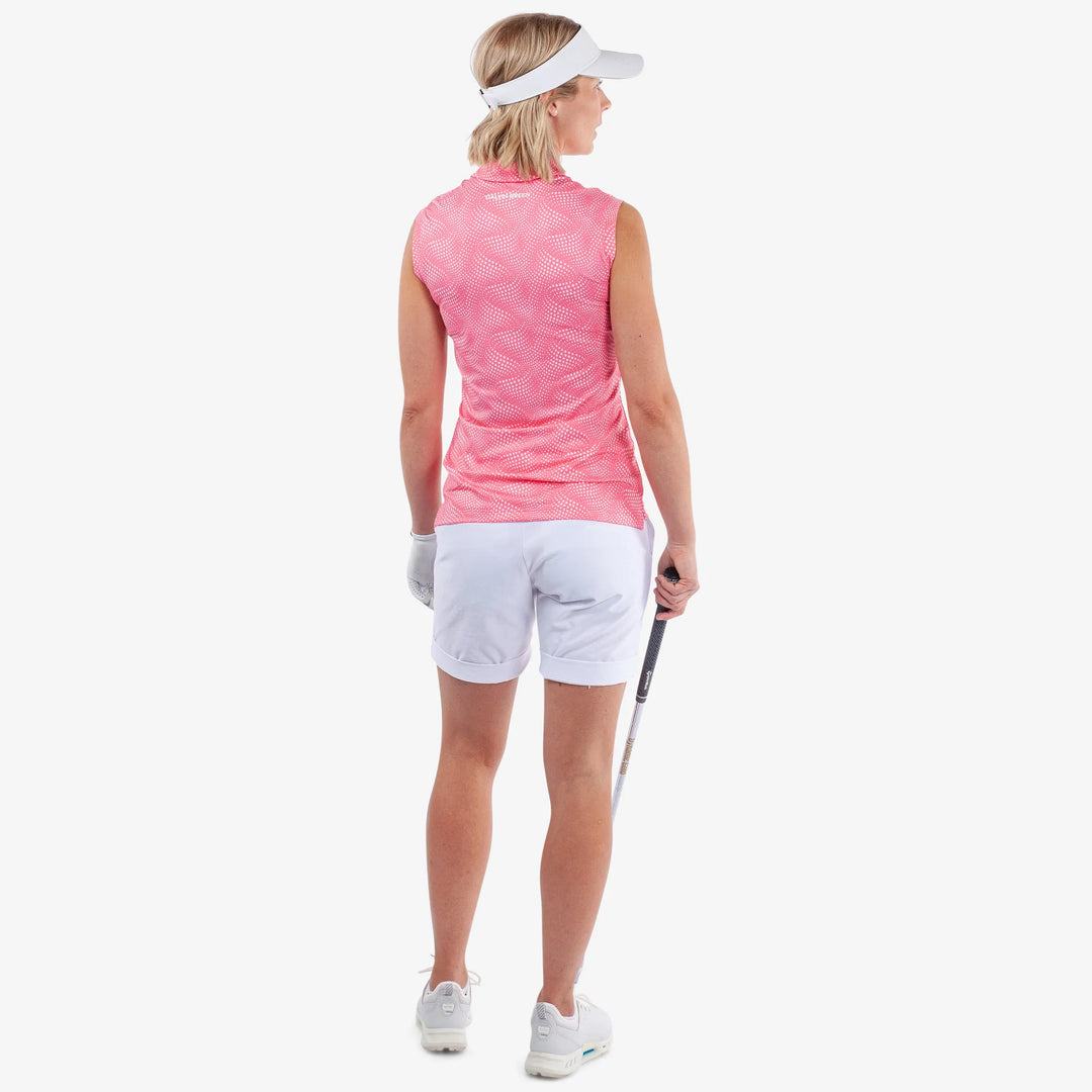Minnie is a Breathable Sleeveless Golf Shirt for Women in the color Camelia Rose/White(5)