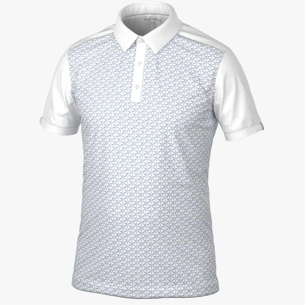 Mio is a Breathable short sleeve golf shirt for Men in the color Cool Grey/White(0)