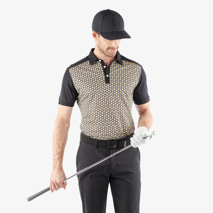 Mio is a Breathable short sleeve golf shirt for Men in the color Sunny Lime/Black(1)