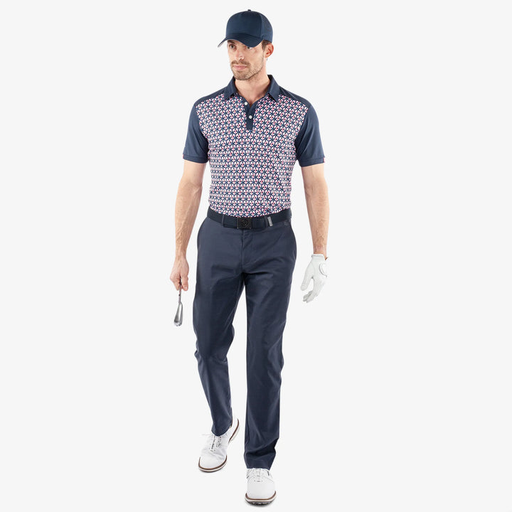 Mio is a Breathable short sleeve golf shirt for Men in the color Camelia Rose/Navy(2)