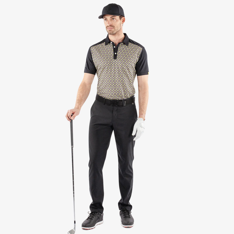 Mio is a Breathable short sleeve golf shirt for Men in the color Sunny Lime/Black(2)