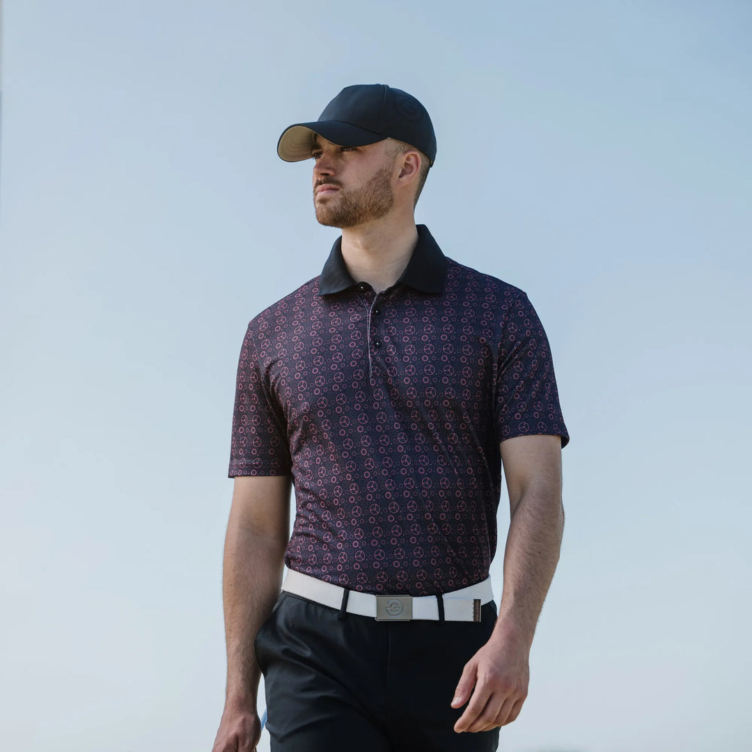 Miracle is a Breathable short sleeve golf shirt for Men in the color Camelia Rose/Navy(8)