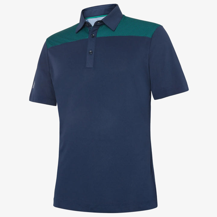 Miran is a Breathable short sleeve golf shirt for Men in the color Navy/Golf Green(0)