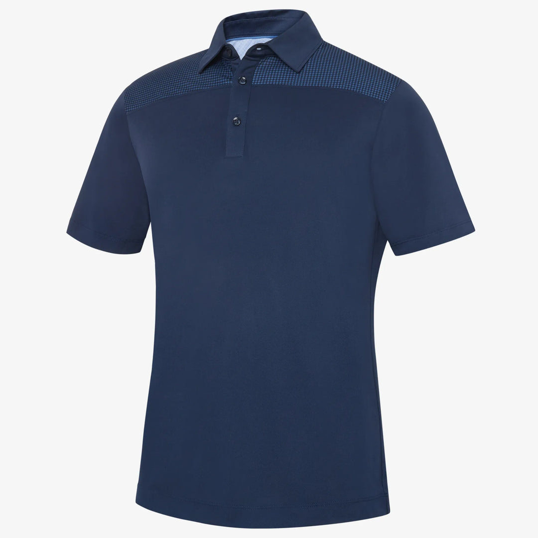 Miran is a Breathable short sleeve golf shirt for Men in the color Navy/Moonlight Blue(0)