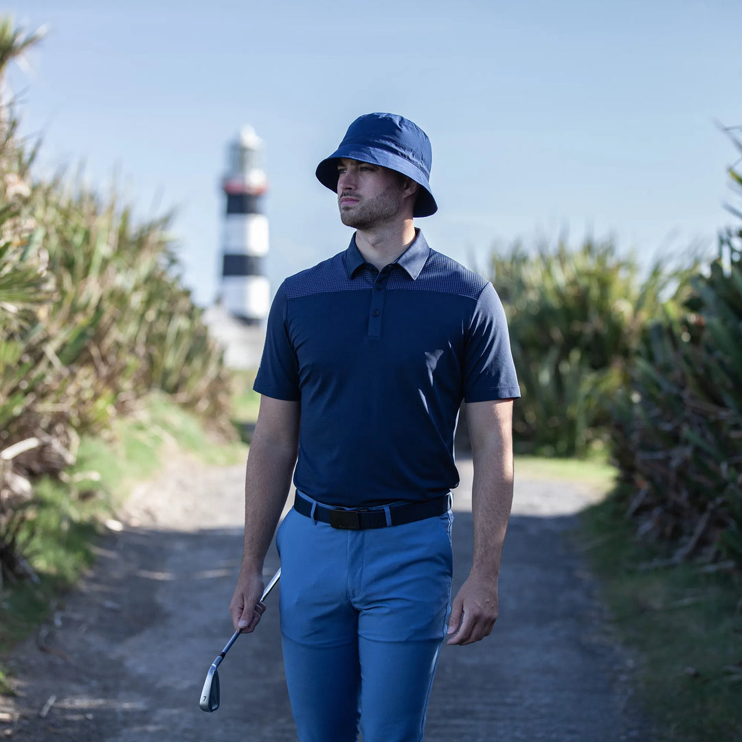 Miran is a Breathable short sleeve golf shirt for Men in the color Navy/Moonlight Blue(8)