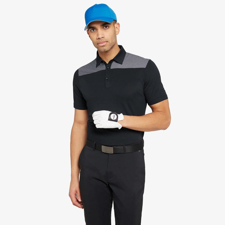 Miran is a Breathable short sleeve golf shirt for Men in the color Black/Royal Blue(1)
