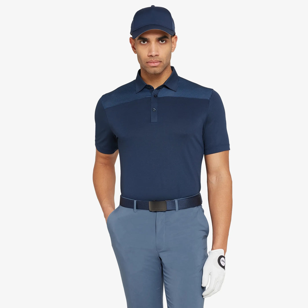 Miran is a Breathable short sleeve golf shirt for Men in the color Navy/Moonlight Blue(1)
