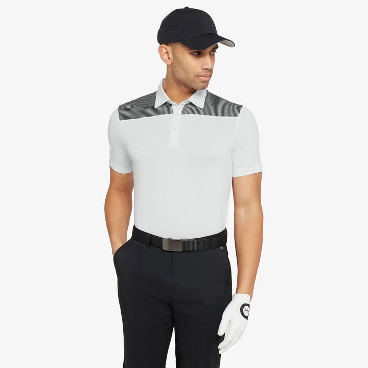 Miran is a Breathable short sleeve golf shirt for Men in the color White/Black(1)