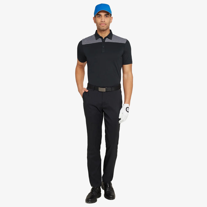 Miran is a Breathable short sleeve golf shirt for Men in the color Black/Royal Blue(2)