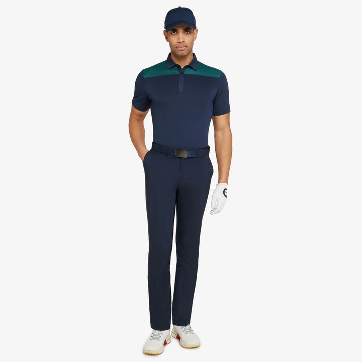 Miran is a Breathable short sleeve golf shirt for Men in the color Navy/Golf Green(2)