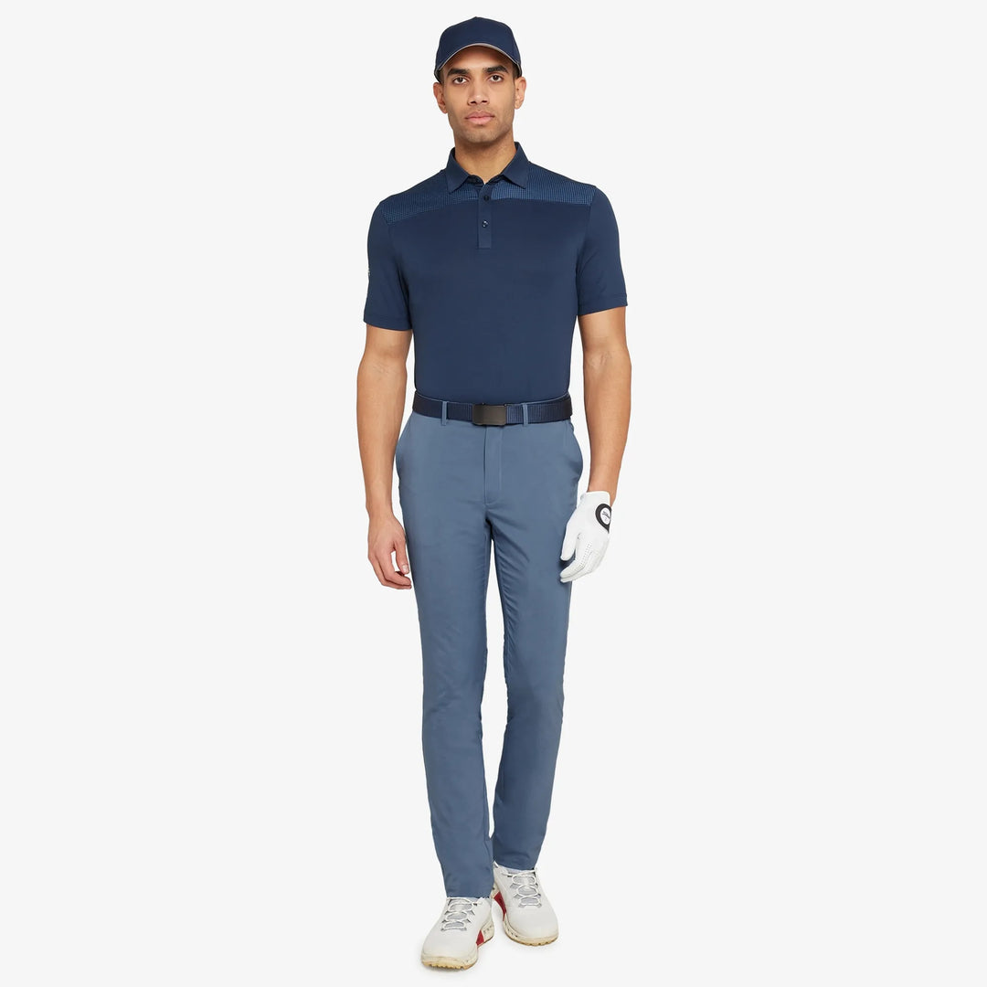 Miran is a Breathable short sleeve golf shirt for Men in the color Navy/Moonlight Blue(2)