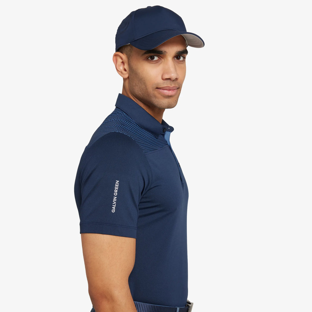 Miran is a Breathable short sleeve golf shirt for Men in the color Navy/Moonlight Blue(3)