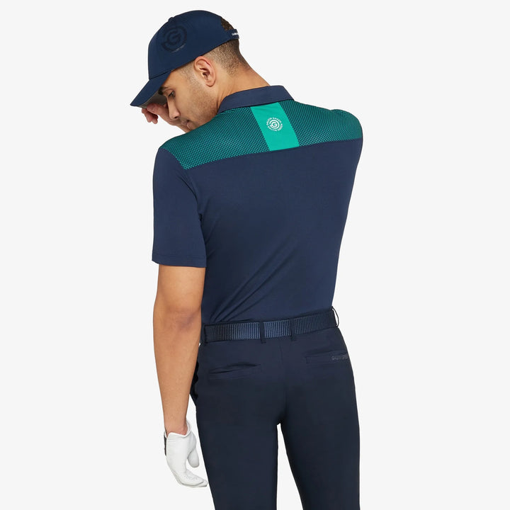 Miran is a Breathable short sleeve golf shirt for Men in the color Navy/Golf Green(4)