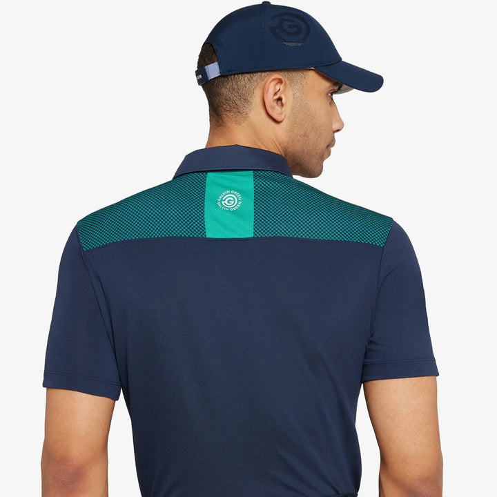 Miran is a Breathable short sleeve golf shirt for Men in the color Navy/Golf Green(5)