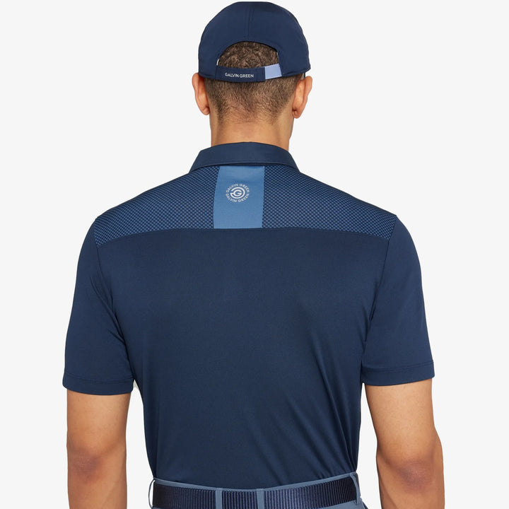 Miran is a Breathable short sleeve golf shirt for Men in the color Navy/Moonlight Blue(5)