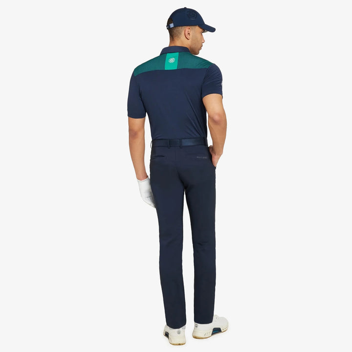 Miran is a Breathable short sleeve golf shirt for Men in the color Navy/Golf Green(6)