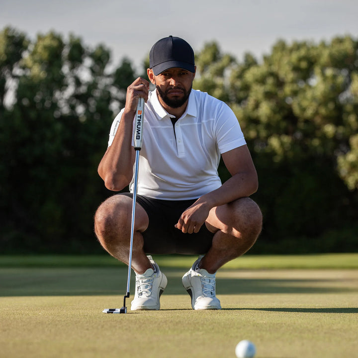 Mitchell is a Breathable short sleeve golf shirt for Men in the color White/Black/Cool Grey(8)