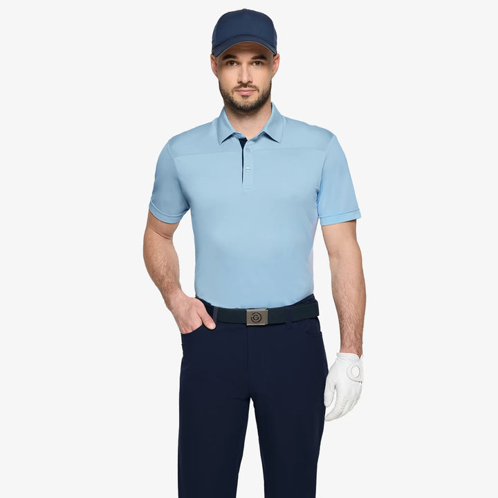Mitchell is a Breathable short sleeve golf shirt for Men in the color Crystal Blue/White/Navy(1)