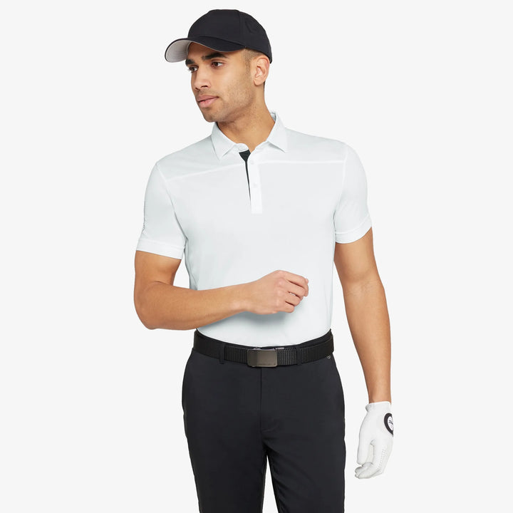 Mitchell is a Breathable short sleeve golf shirt for Men in the color White/Black/Cool Grey(1)