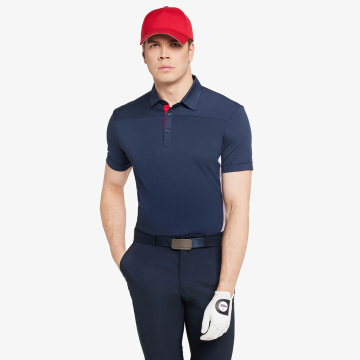 Mitchell is a Breathable short sleeve golf shirt for Men in the color Navy/White/Red(1)