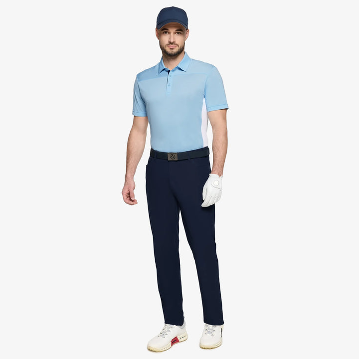 Mitchell is a Breathable short sleeve golf shirt for Men in the color Crystal Blue/White/Navy(2)