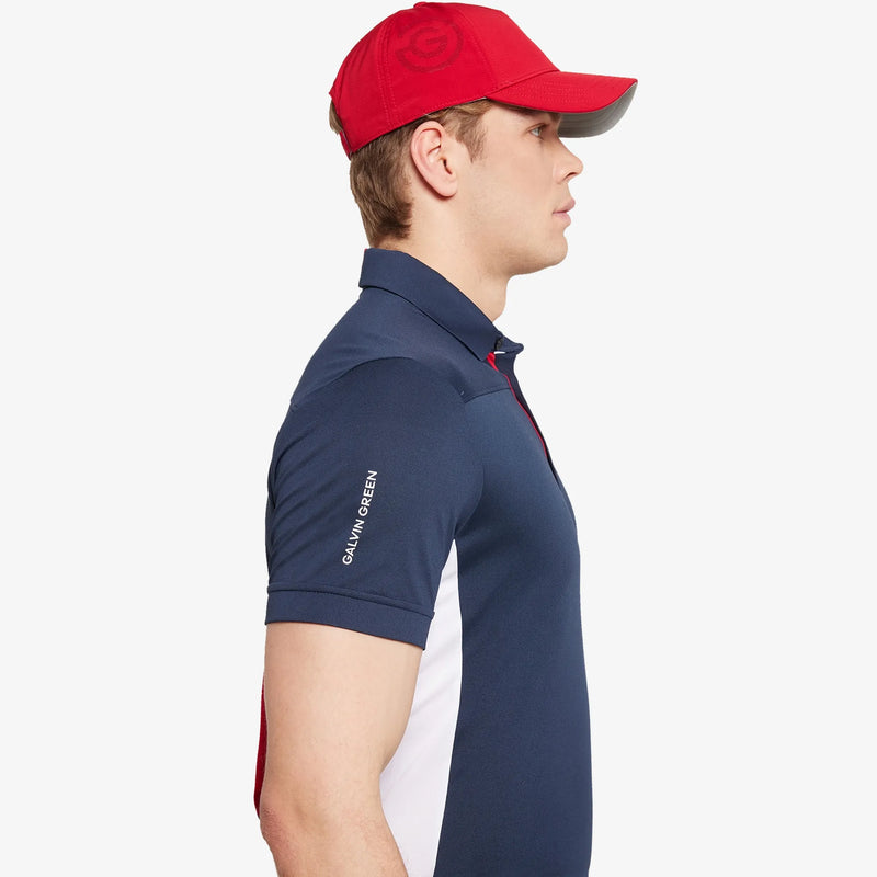 Mitchell is a Breathable short sleeve golf shirt for Men in the color Navy/White/Red(3)