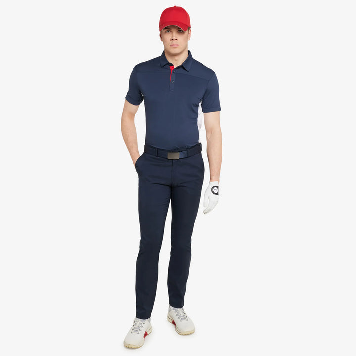 Mitchell is a Breathable short sleeve golf shirt for Men in the color Navy/White/Red(2)