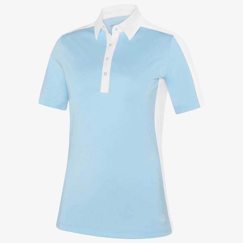 Mona is a Breathable short sleeve golf shirt for Women in the color Crystal Blue/White(0)